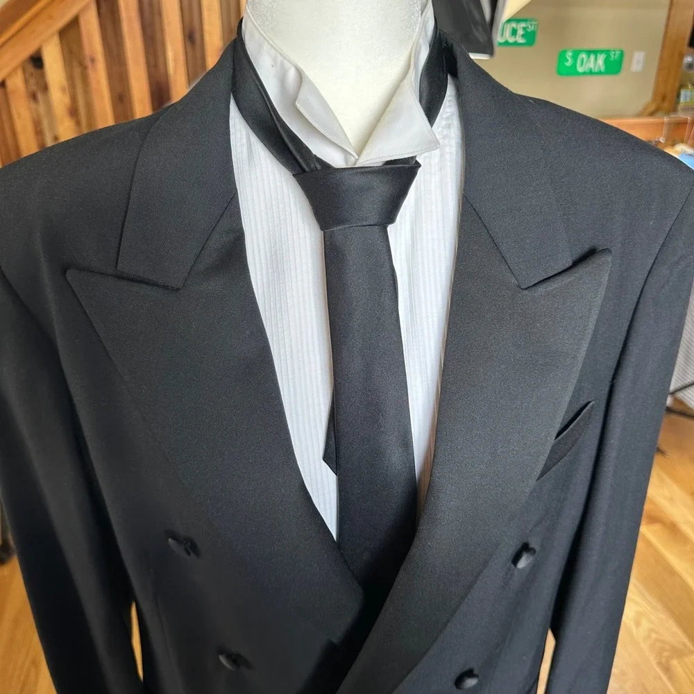 Cellini‎ Collection Mens Black Double Breasted Tuxedo Suit Set with Shirt & Ties